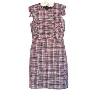 J.CREW Dress Size 2P Resume Style Sheath Azalea Tweed Fringe Detail Cap Sleeve